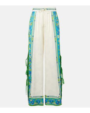 ALÉMAIS Vivianna Printed High-Rise Wide-Leg Trousers - Blue