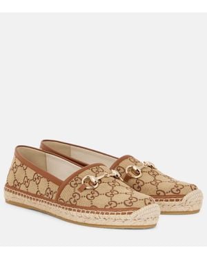 Gucci Horsebit Gg Canvas & Leather Espadrille - Brown