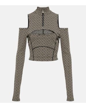 Balmain Kaltes Schultermonogramm Oberteil - Schwarz