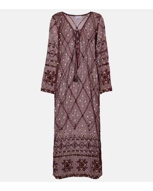 Juliet Dunn Embroidered Cotton Kaftan - Purple