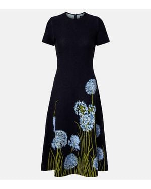 Oscar de la Renta Floral Jacquard Midi Dress - Blue