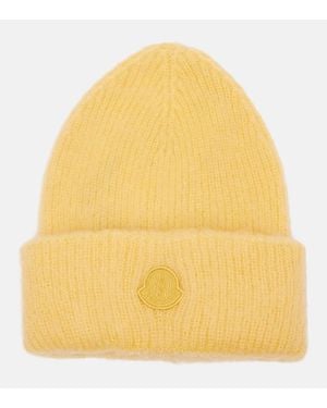 Moncler Logo Mohair And Wool-Blend Beanie - Yellow