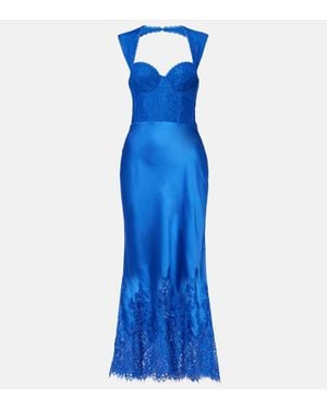 Rebecca Vallance Vestido Largo Remi De Encaje Y Saten - Azul