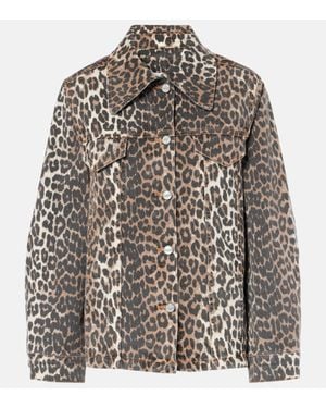 Ganni Leopard-Print Denim Jacket - Brown