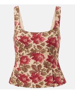 Posse Rosalie Floral Linen Top - Red