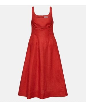 Chloé Midikleid Aus Leinen - Rot