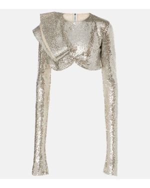 Maticevski Top Raccourci A Sequins - Blanc