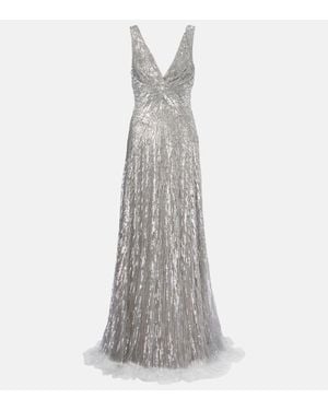 Monique Lhuillier Abito Lungo - Grigio