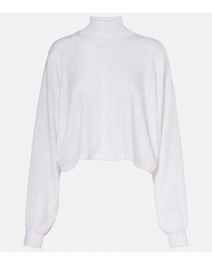 Alaïa Cropped Linen Turtleneck Jumper - White