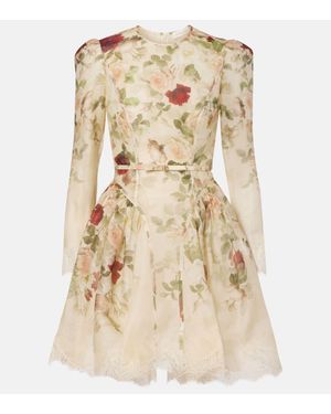Zimmermann Hypnotic Silk Linen Lace Trim Mini Dress - Natural