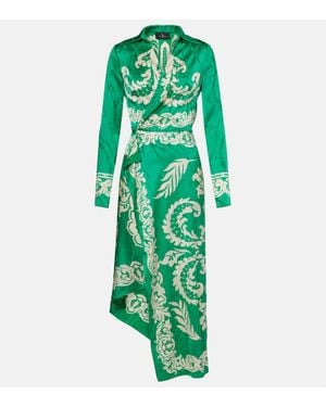 Etro Wrapped Satin Midi Dress - Green