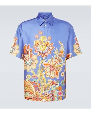 Etro Floral Silk Bowling Shirt - Blue