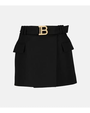 Balmain Low-Rise Wool Miniskirt - Black