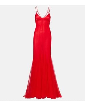 David Koma Satin And Tulle Gown - Red