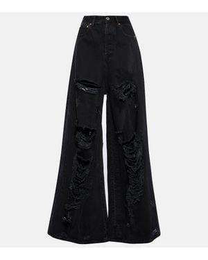 Vetements Distressed Wide-Leg Jeans - Black