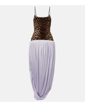 JACQUES WEI Abito Lungo Con Stampa Leopardata - Viola