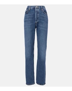 Agolde 90's Pinch Waist Long High-Rise Straight Jeans - Blue