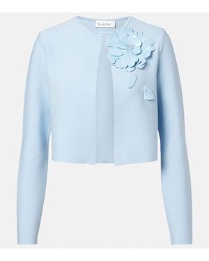 Oscar de la Renta Chaqueta Cropped Con Aplique Floral Y Lentejuelas - Azul
