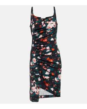 Rabanne Floral Ruched Jersey Minidress - Black