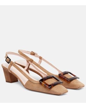 Roger Vivier Belle Vivier 45 Suede Slingback Court Shoes - Brown