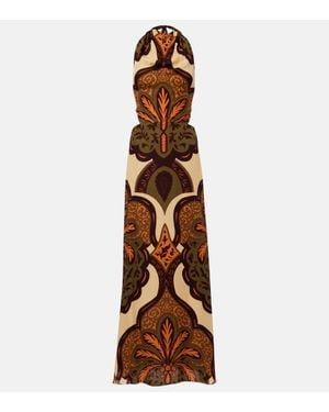 Johanna Ortiz Halterneck Printed Silk Maxi Dress - Brown