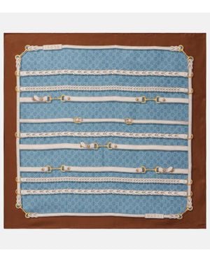 Gucci Foulard Horsebit En Soie - Bleu
