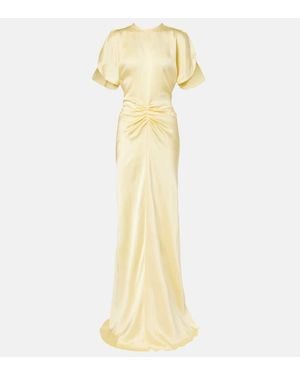 Victoria Beckham Gathered Crepe Satin Gown - Yellow