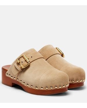 Chloé Jeannette 40 Embellished Suede Clogs - Brown