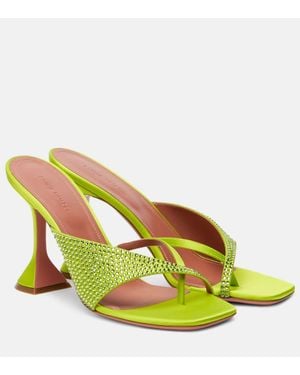 AMINA MUADDI Shiona 95 Crystal-Embellished Satin Mules - Yellow