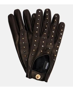 Versace Gants Cutout En Cuir - Noir