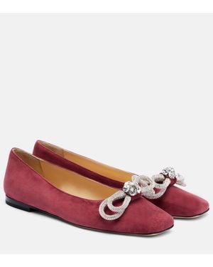 Mach & Mach Ballerines Double Bow En Daim A Ornements - Rouge