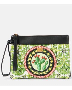 Dolce & Gabbana Printed Leather-Trimmed Canvas Clutch - Green