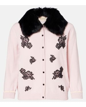 Valentino Shearling-Trimmed Virgin Wool Cardigan - Pink
