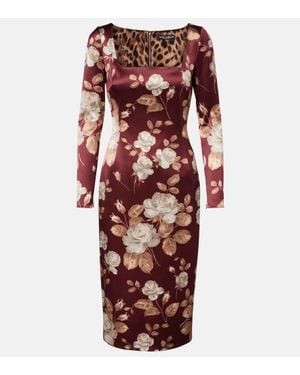 Dolce & Gabbana Floral Satin Midi Dress - Red