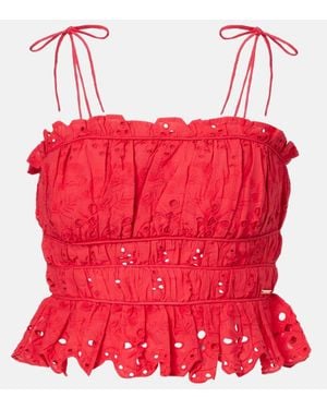 Melissa Odabash Top Raccourci En Coton A Broderies Anglaises - Rouge