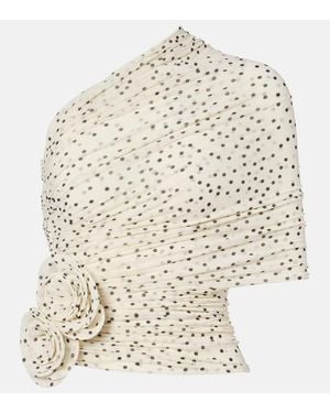 Magda Butrym Draped Floral-Applique Polka-Dot Top - Natural