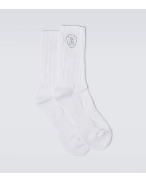 Brunello Cucinelli Embroidered Cotton-Blend Socks - White