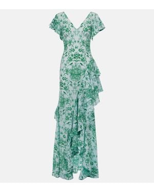 McQueen Bedruckte Robe Aus Crepe De Chine Aus Seide - Grün