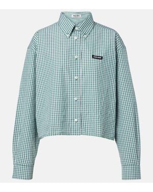 Miu Miu Cropped Checked Cotton Shirt - Blue