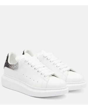 McQueen Oversized Embellished Leather Trainers - White