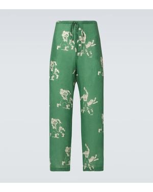 Bode Pyjamahose Football Silhouette Aus Leinen - Grün