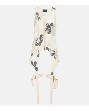 Simone Rocha Sequined Zip-Up Tulle Top - White