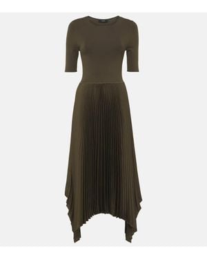 JOSEPH Darno Asymmetric Plisse Midi Dress - Green