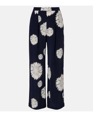 Asceno Isola Silk Crepe Straight Pants - Blue