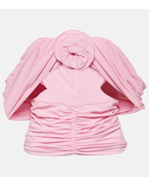 Magda Butrym Floral-Applique Ruched Off-Shoulder Top - Pink