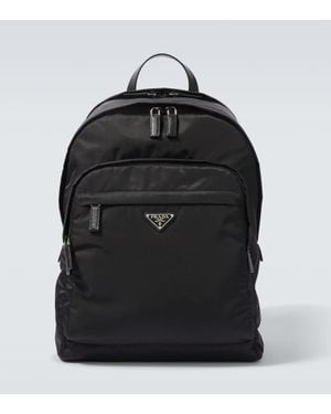 Prada Re-Nylon Leather-Trimmed Backpack - Black