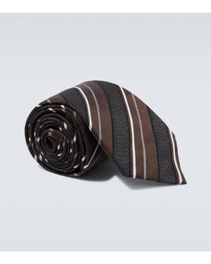 Brioni Striped Silk-Blend Tie - Black