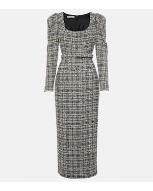 Alessandra Rich Belted Lurex Tweed Midi Dress - Gray