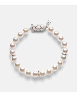 Mikimoto Pulsera De Oro Blanco De 18 Ct Con Diamantes Y Perlas - Metálico