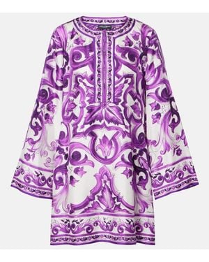 Dolce & Gabbana Majolica Silk Twill Minidress - Purple